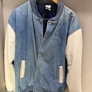 Fruit of the Loom Light Blue Denim and White Varsity Bomber Jacket
